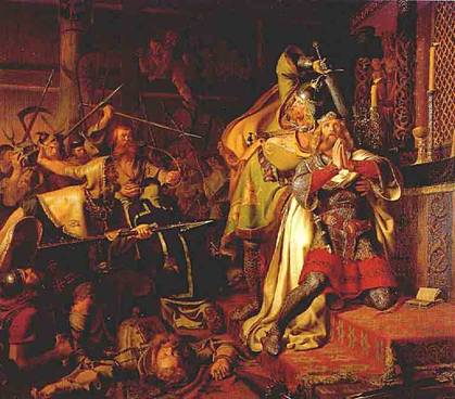 Death of Canute the Holy, July 10, 1086, painted in 1843 by Christian von Benzon (1816-1849).